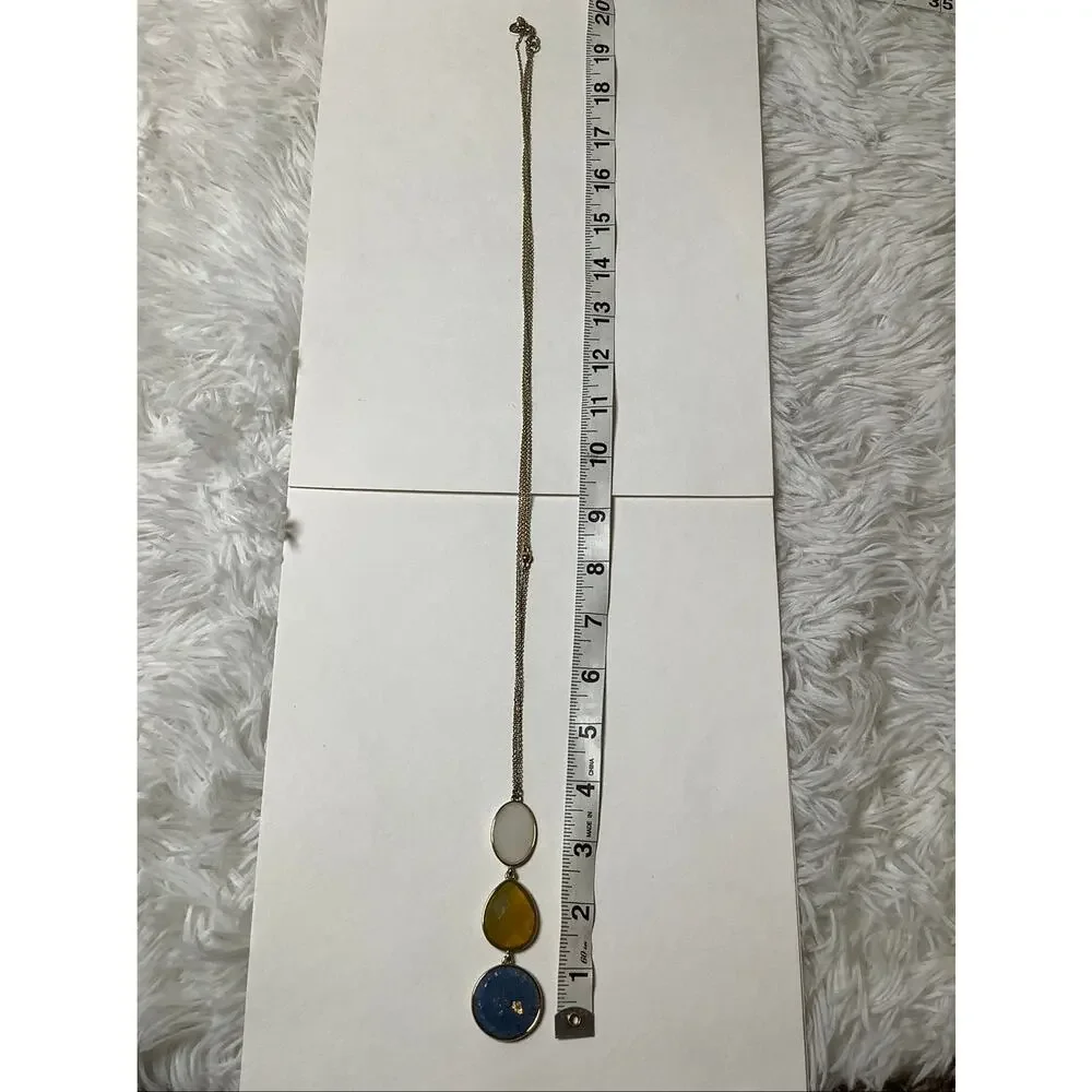 LOFT Gold Tone Multi Stone Blue Green White Pendant Statement Necklace F18-58